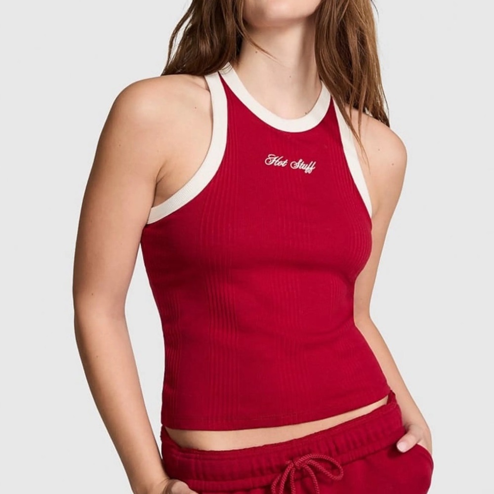PINK Victoria's Secret Red and White Tank Top